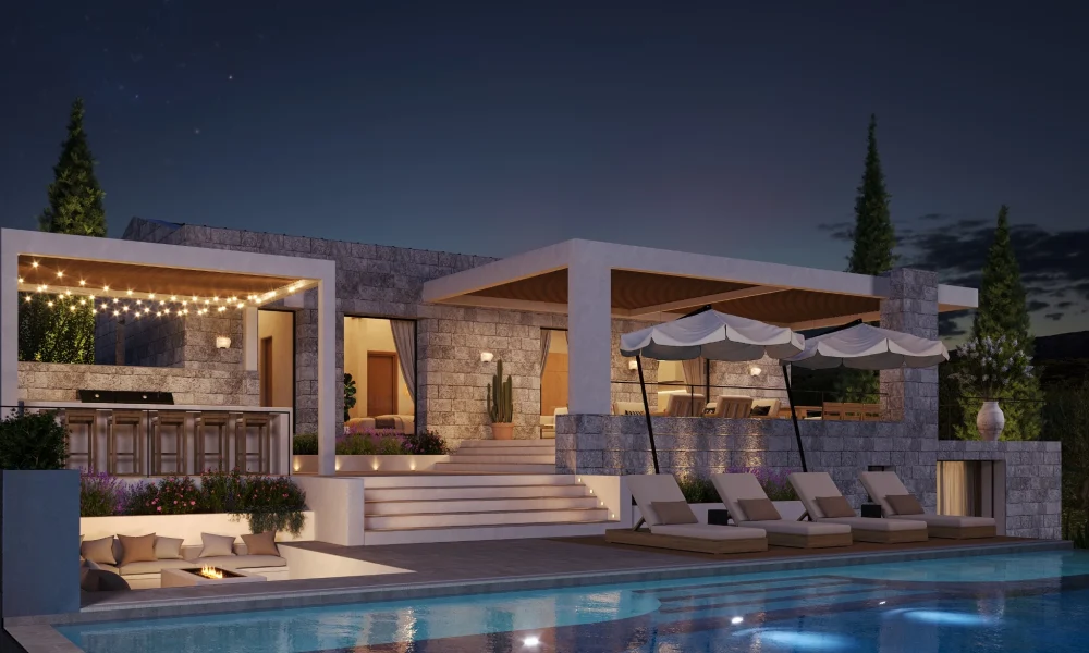 Villa Lu Rotu House to View Night Render